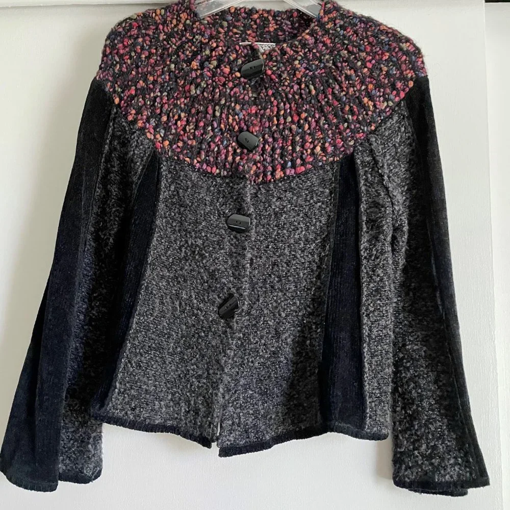 Curio Bell Sleeve Button Cardigan Sweater Boucle Collar Jacket MP Gray Black